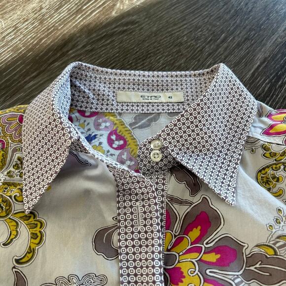 EUC Etro Floral Paisley Button Down Shirt US 6 Long Sleeve Cotton Stretch Top - Picture 8 of 14
